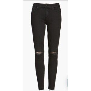 Mother The Looker Ankle Fray Skinny Jeans Guilty As Sin Black Distressed Size 26